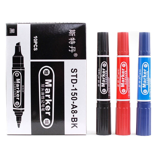 Двусторонний маркер для рисования учащихся начальной школы, черный маслянистый, толстый и тонкий, оба конца можно заправить чернилами, масляный логистический маркер большой емкости