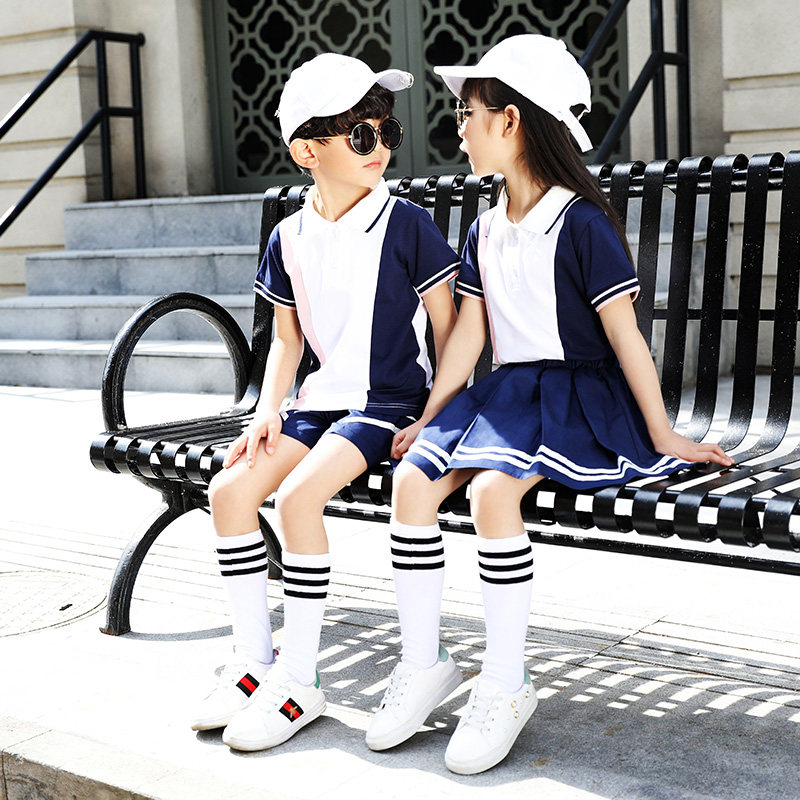 School uniform set primary school students summer kindergarten Garden dress summer children short sleeve dress sportswear cotton customization