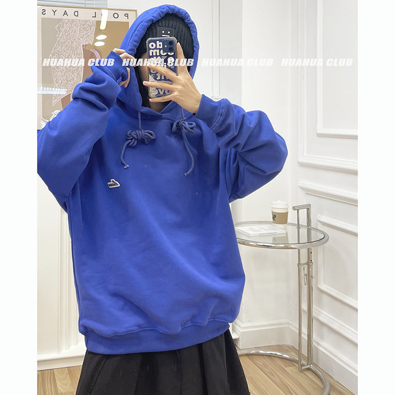 20 new we11 Korean version of the done embroidery sweatshirt male and female loose with velvety milk tea color os hoodie jacket autumn and winter
