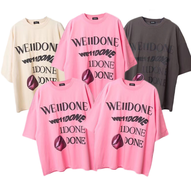 we11done20ss new sparkling printed letter LOGO chocolate short sleeve loose t-shirt big size fat MM woman