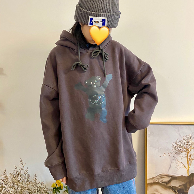 2020 new experience we11done Loose Pink Little Bear Printed Even Cap Sports Shirts Plus velvet well for men and women autumn and winter