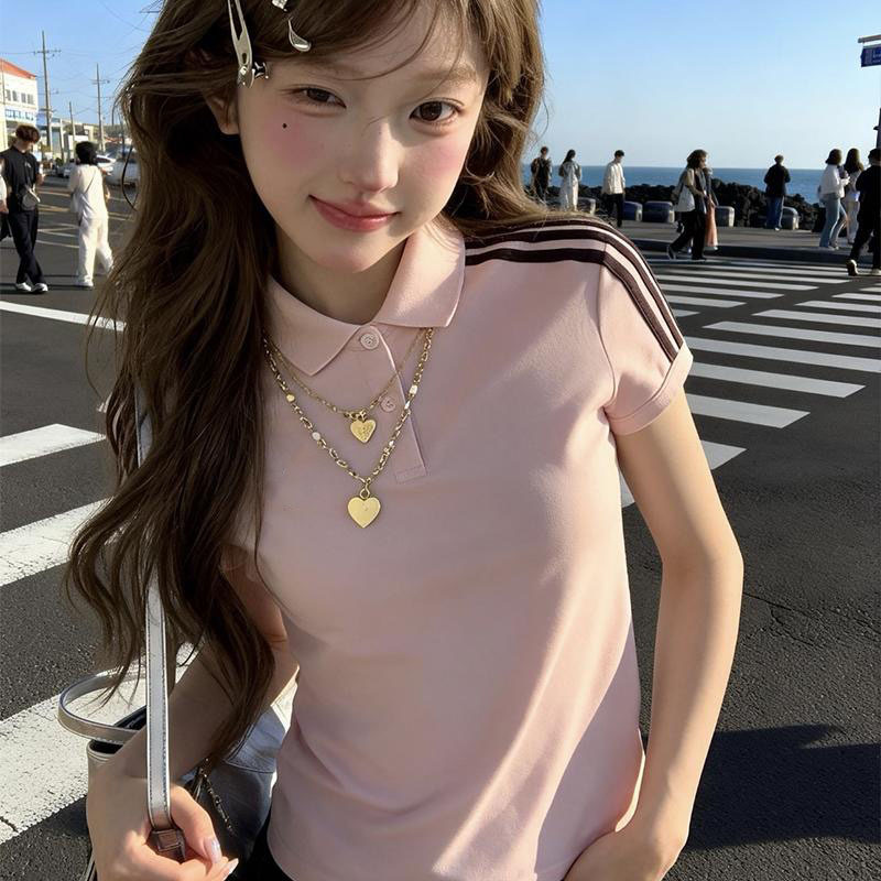 90% off Special Zone | Brand Discount | Pink Polo Short-Sleeve T-Shirt for Women 2026 New Casual Regular Shoulder Top for Women