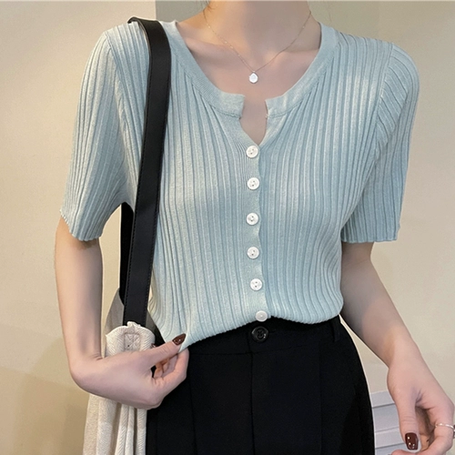 Брендовая летняя футболка с коротким рукавом, трикотажный короткий сиреневый цветной кардиган, высокая талия