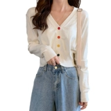 Короткий свитер, кардиган, штаны, осенний трикотажный лонгслив, высокая талия, коллекция 2022