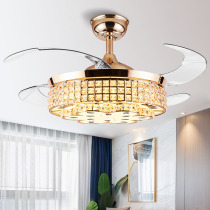 Light luxury crystal ceiling fan lamp invisible European style with electric fan chandelier household living room modern dining room frequency conversion integration