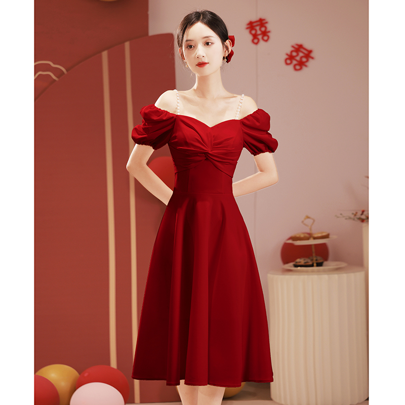  XXL dresses are small, please consult customer service first+Burgundy, long, mid-length  