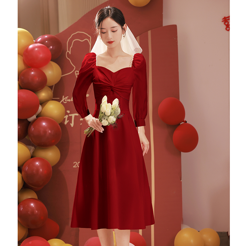  XL dresses are small, please consult customer service first+Burgundy, long, long sleeve, with sleeve   + $3.14 