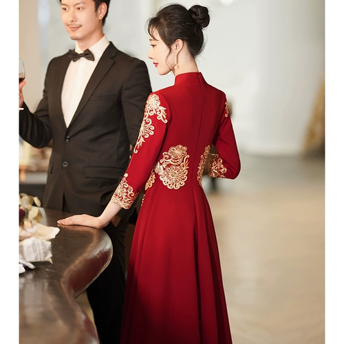 Вечернее платье, летний традиционный свадебный наряд Сюхэ, красная юбка, ципао, китайский стиль
