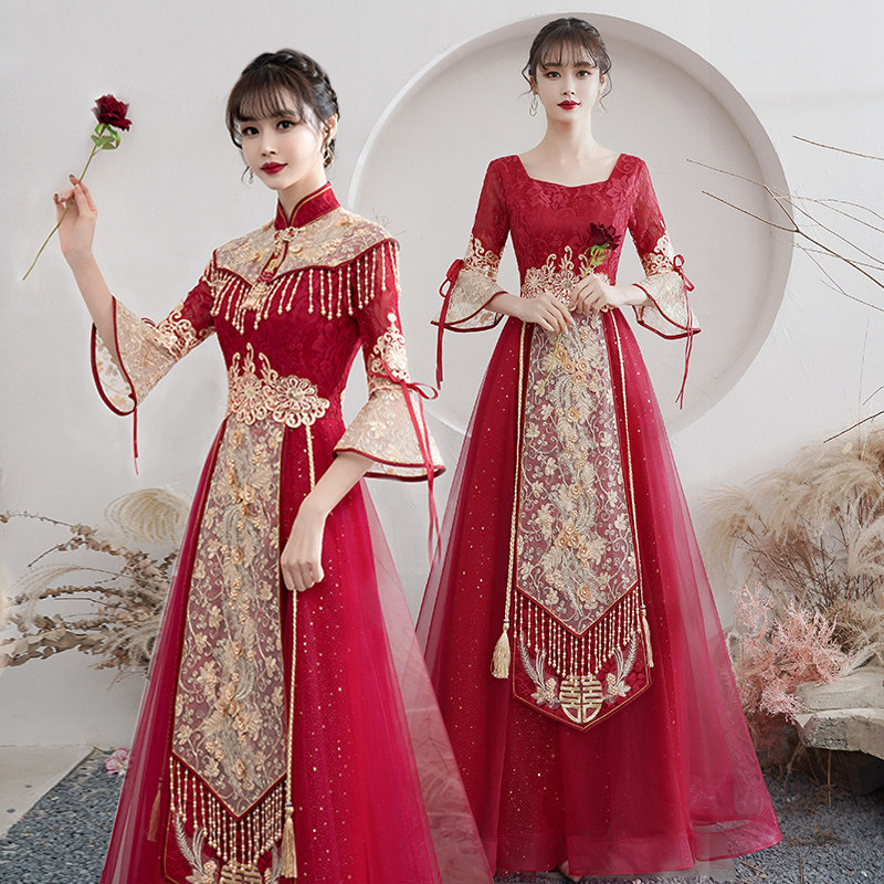 Toast to the bride 2022 new red summer wedding Chinese high-end summer style dresses dress lady show and summer