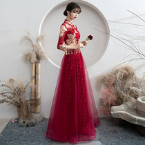 Toast to the bride 2021 New winter red Chinese Long sleeves Long sleeves Wedding Clothing Show and Dress Lady Winter