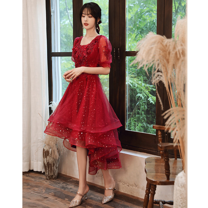 Bride to toast 2022 new summer red little sub wedding small evening gown for women back door engagement