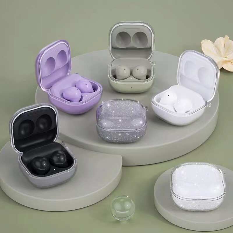 Suitable for the New Samsung Galaxy Buds Core Bluetooth Earphone Protective Case, Simple Transparent Glitter Buds2Pro Soft Shell, Split Waterproof and Drop-Proof Earphone Case, Charging Box Fe Protective Case Live