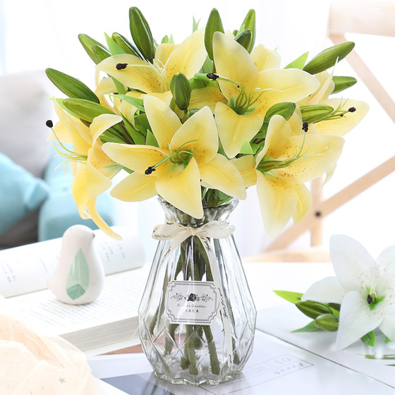 百合仿真花高档单支手感花束绢花客厅桌面电视柜装饰假花插花摆件