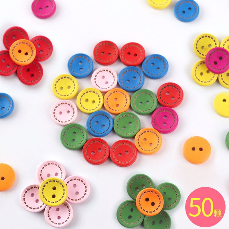 Color wooden children's handmade diy wood small button kindergarten baby sweater button baby button painting material