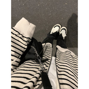 American oversize striped hooded sweater jacket women's spring and autumn 2023 new small lazy wind top