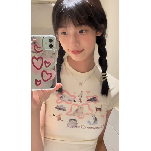 Летняя короткая брендовая футболка с коротким рукавом, облегающий крой