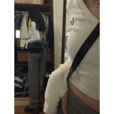 Ретро демисезонный короткий сексуальный приятный телу лонгслив, в американском стиле, V-образный вырез, в обтяжку