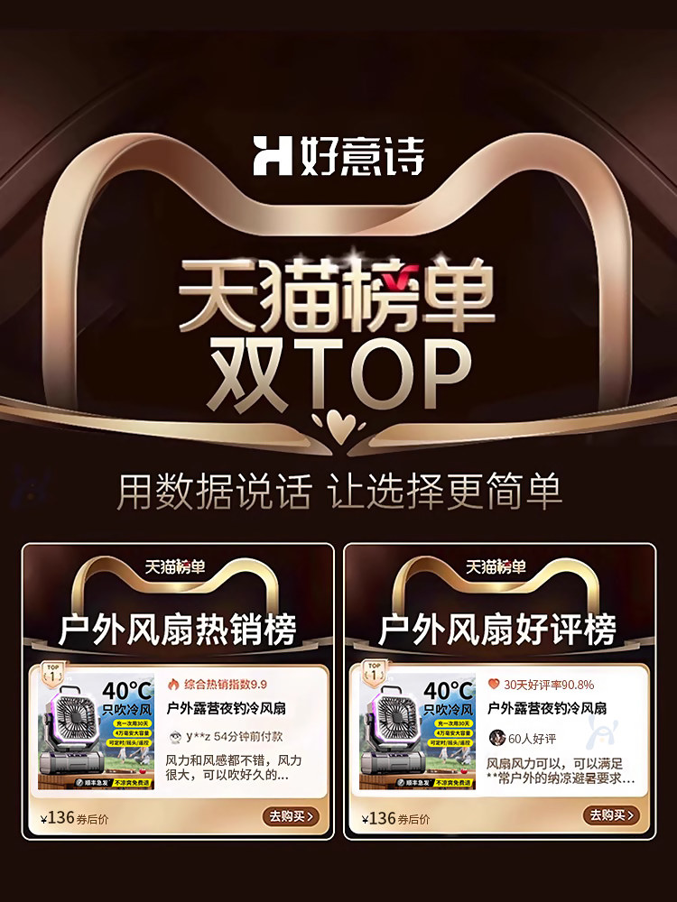 American Brand]Outdoor Camping Rechargeable Fan USB Portable Cooling Air Conditioner Fishing Small Camping Tent Strong Wind Cooling Device Student Dormitory Office Desktop Long Battery Life