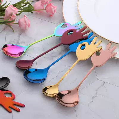 304 stainless steel coffee spoon Creative cute palm-shaped spoon Drink dessert spoon Stainless steel main meal spoon