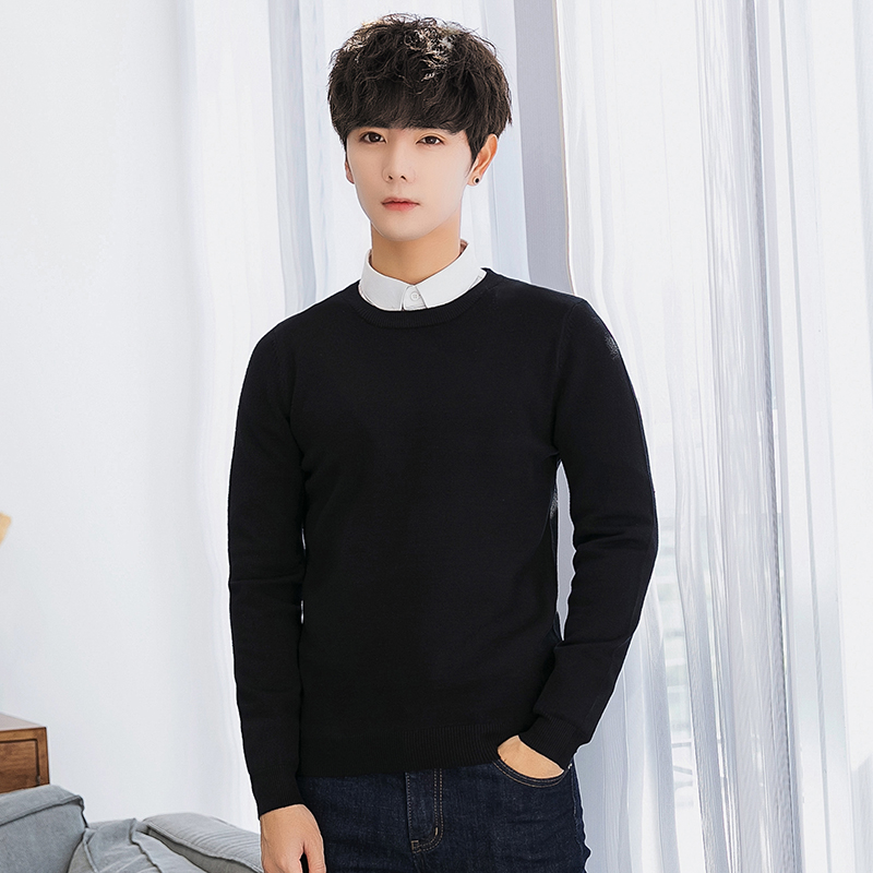 2023 autumn winter sweater round collar Korean version of the body handsome men beating bottom to thicken the warm needle weaters trend-Taobao
