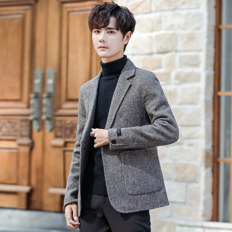 Wool-wool-clothes men's characters Han edition of cashmere-free double-sided Niney-suit coat trend