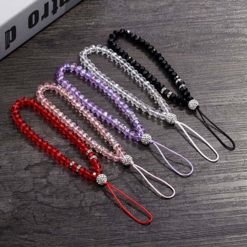 Universal mobile phone crystal lanyard long and short neck rope badge pendant mobile phone chain women's fashion beads wrist strap
