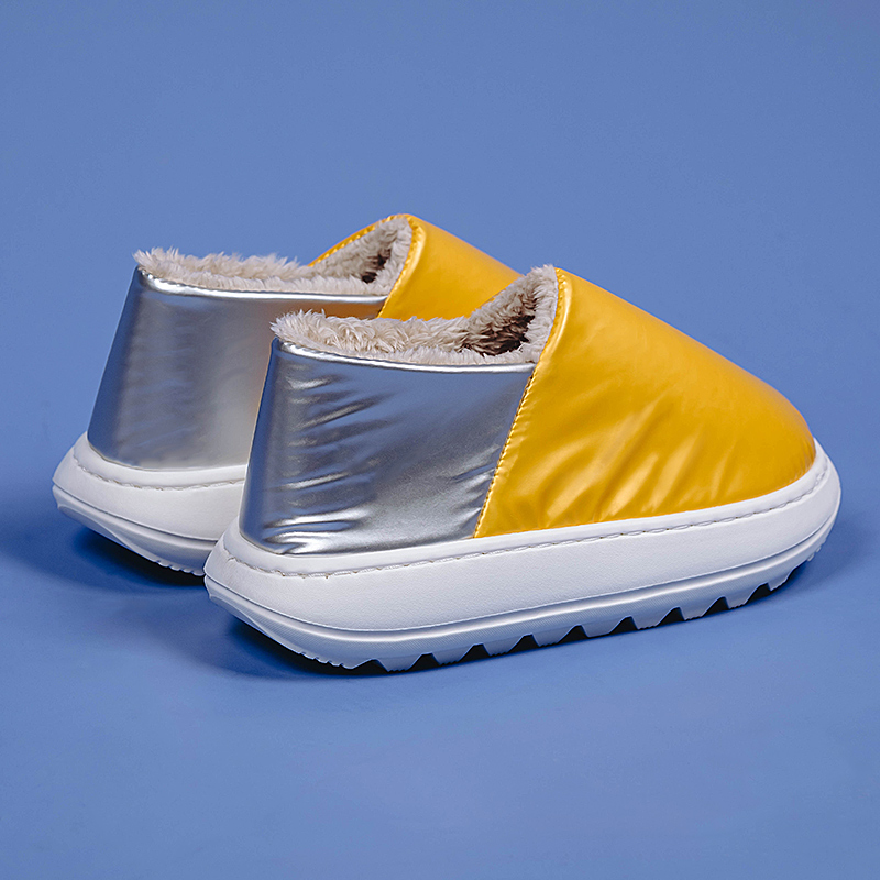 Yellow [Down Bag Heel]Bag heel Cotton slippers Plush keep warm lovers men and women Autumn and winter indoor Thick bottom non-slip fashion House household Soft bottom