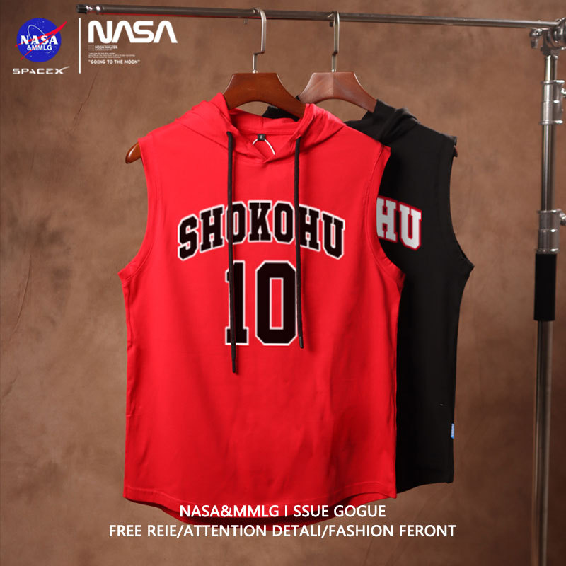 Summer Slam Dunk Jersey Merchandise Basketball Clothing Pure Cotton Sports Vest Men's T-Shirt Sleeveless Vest Hooded Shirt
