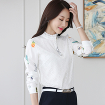 Chiffon shirt women's 2022 spring new spring long sleeve small shirt women's printed bottoming coat mother foreign style shirt