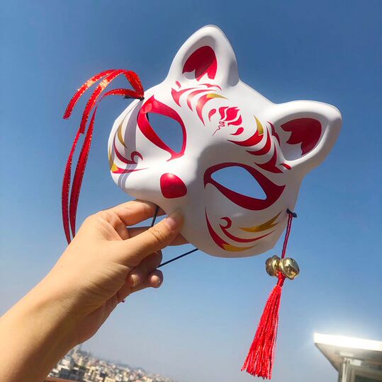 Godly Girl Photo Props Mask Painted Japanese Style Fox Half Face Ancient Style Cat Face Mask Cat Face Mask