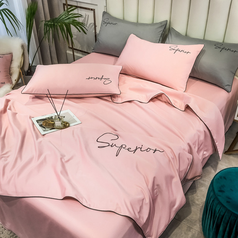 Water screen ice wire air conditioning is summer cooled by four Nordic summer sleeve thin quilt single person quilt set three pieces