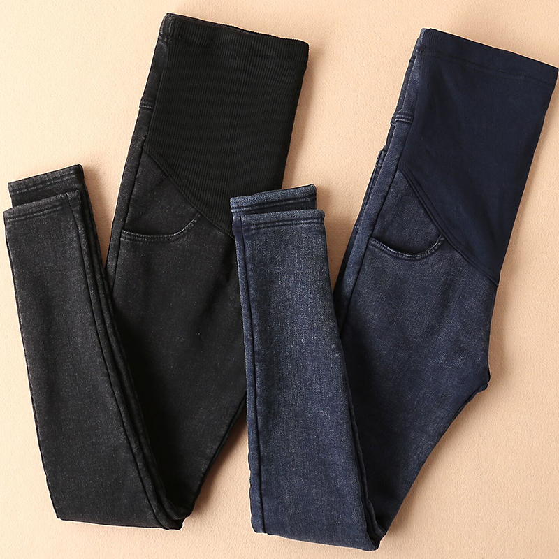 Pregnant women pants in autumn and winter plus woven fashion warm cotton jeans in winter wear trousers
