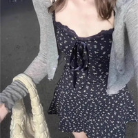 Gray short ice silk sun protection cardigan for women summer thin suspender skirt with shawl air conditioning blouse knitted top