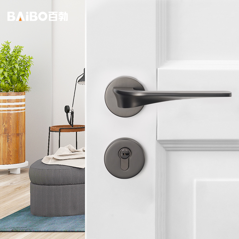 Gray door lock Indoor bedroom door lock Door handle magnetic mute two-piece lock Modern light luxury European Wooden door lock