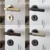 Door lock Indoor household wooden door lock European gold magnetic mute room Bedroom two-piece door lock Black door handle