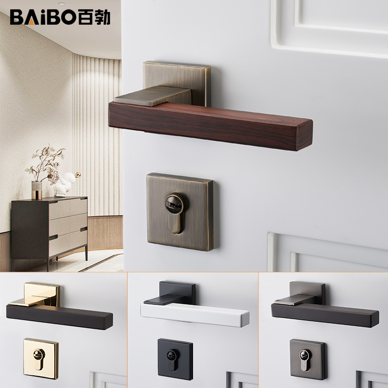 Indoor door lock New Chinese door lock Magnetic mute wooden door lock Gray door handle Household wood grain bedroom door lock