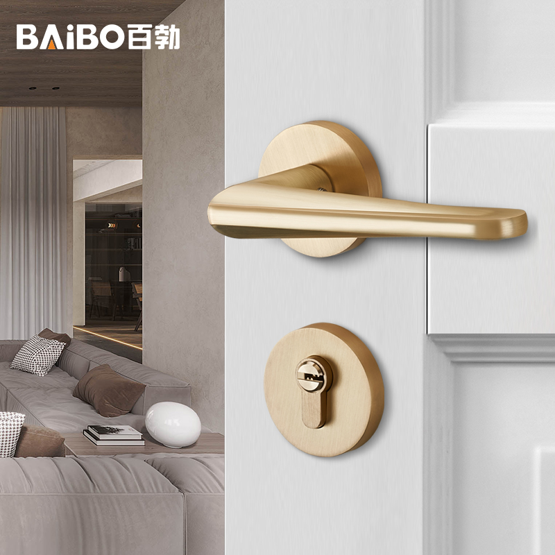 Golden door handle in room bedroom magnetic silence simple room doorlock light luxury matte drawn gold split lock