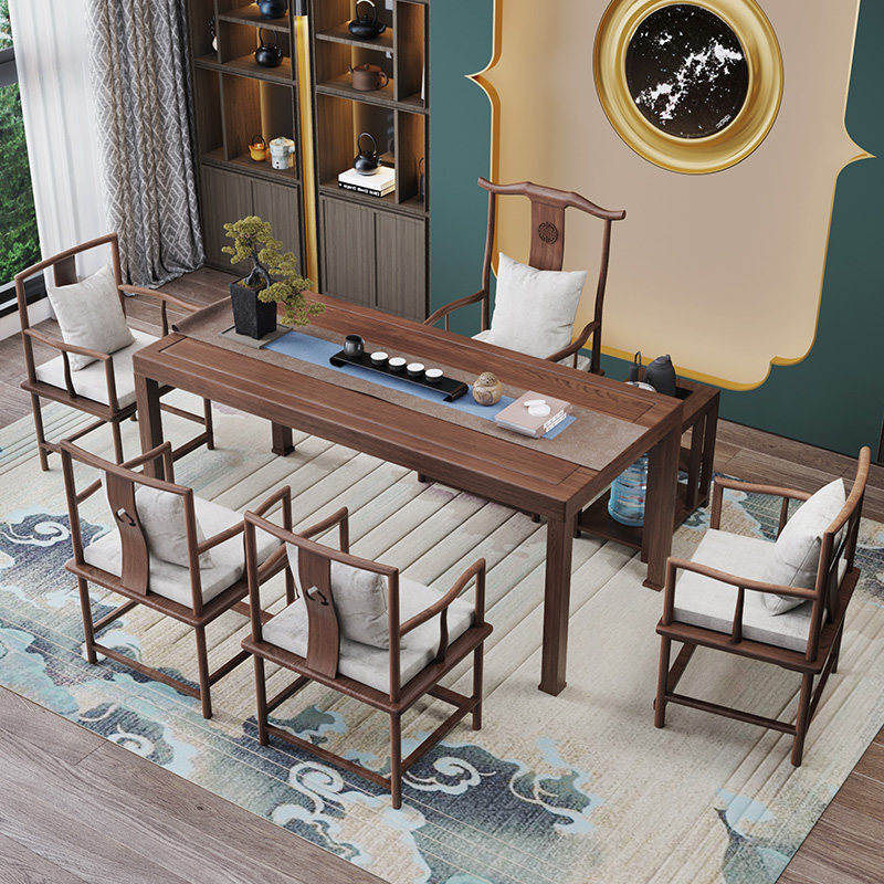 Solid wood tea table New Chinese Kung Fu tea table Modern simple household tea table and chair combination meeting guests to negotiate tea table