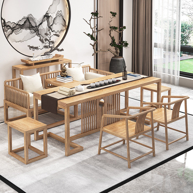 High-grade solid wood tea table New Chinese Zen household living room simple tea table Tea table Tea table and chair combination light luxury
