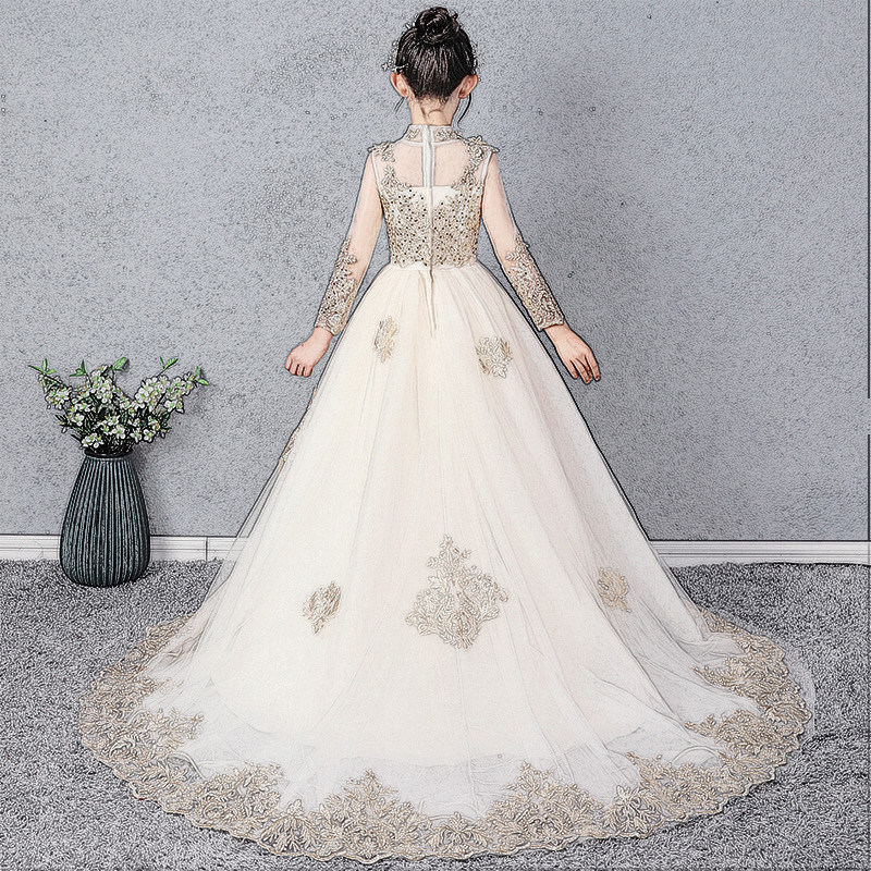 Children's dress Princess skirt foreign fashion show piano costume wedding dress trailing flower girl wedding dress winter