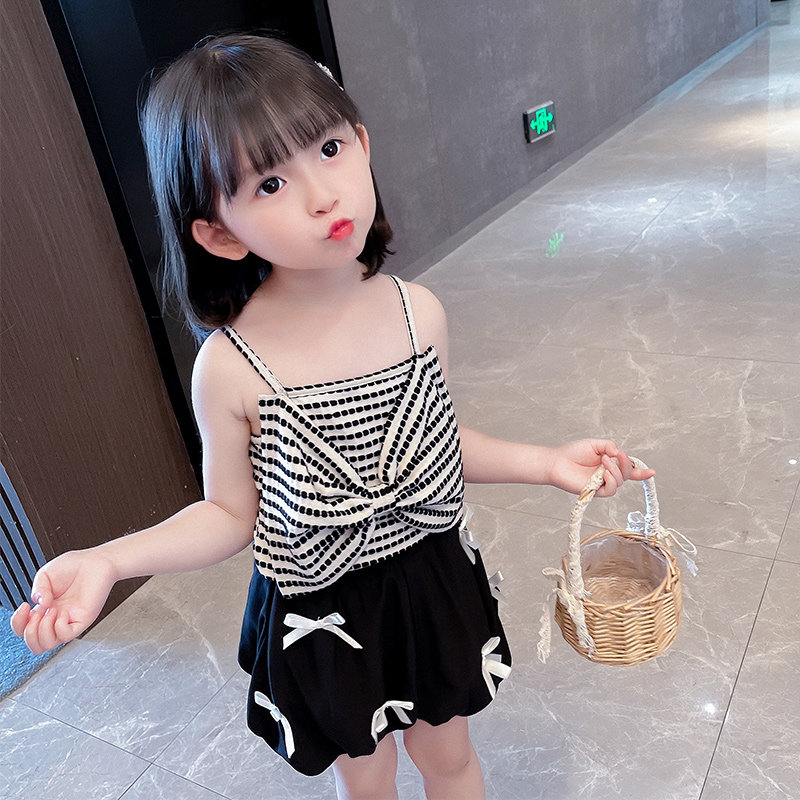 Girls vest summer 2022 new Korean version of the bow cotton all-match children's sling baby outer wear bottoming top