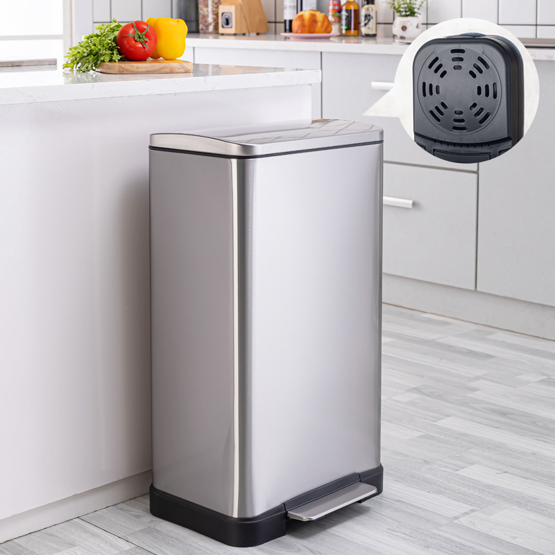 Langyi Trash Can for Home Use, Milk Tea Shop, Stainless Steel, Titanium Gray, Odor-Absorbing, 15 Liters, 20 Liters, 30 Liters, 45 Liters, Kitchen Odor Absorber