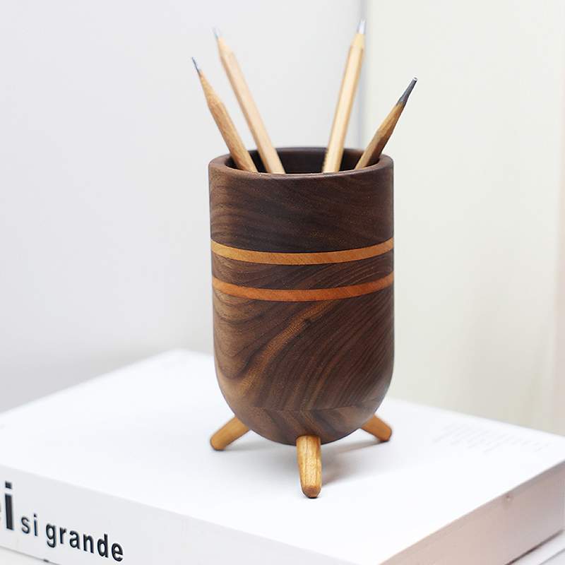 Black Walnuts Solid Wood Pen Holder Creative Office Book Room Desktop Pendulum stationery containing box light and luxurious pen holder-Taobao