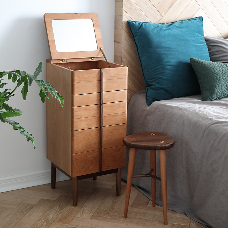 Light luxury cherry wood dressing table bedside storage cabinet integrated small apartment bedroom 40cm multi-functional flip makeup table
