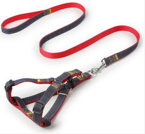 Denim pet leash nylon dog collar small dog chest back walking supplies Teddy leash dog rope