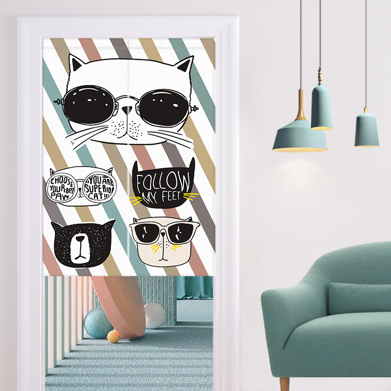 Curtain toilet Cartoon bedroom covers cloth cute kitchen curtain avenue door open punch partition curtain custom