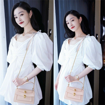 21 Xia New Star Song Yi Zhao Lu Sivia with French girl bubble sleeve V neck high waist fairy dress