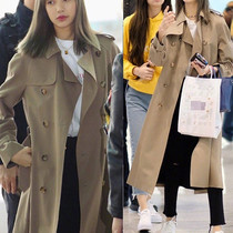 blackpink lisa star same Model 21 Spring and Autumn long windbreaker female little man British temperament coat woman