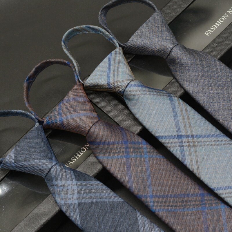 7CM tie men's Korean version of the formal dress lazy zipper easy-to-pull business work clothes students narrow version of the plaid tide