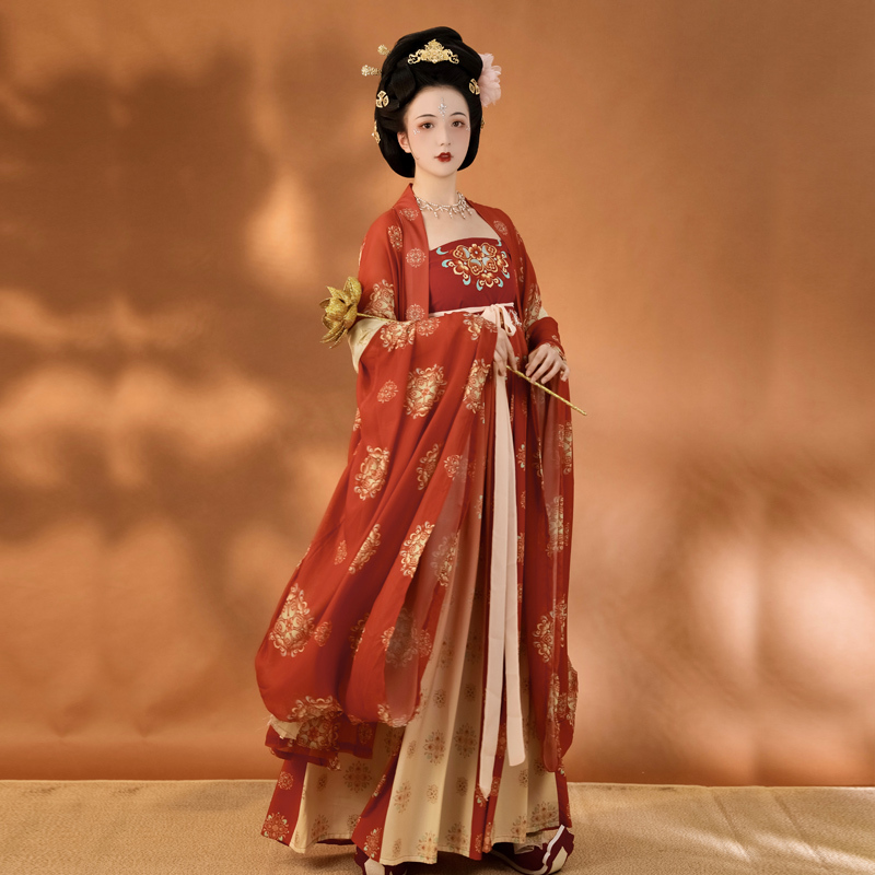 Shangyunxi (Yanyuntai) Tang-Style Original Hanfu for Women, Summer Tang-Style Embroidered Hezi Skirt, Large-Sleeved Shirt, and Shawl Set